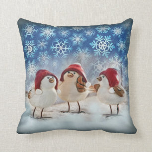 Christmas Chickens Snow Watercolor Cushion