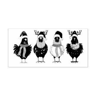 Christmas Chickens Tangled in Lights Rubber Stamp