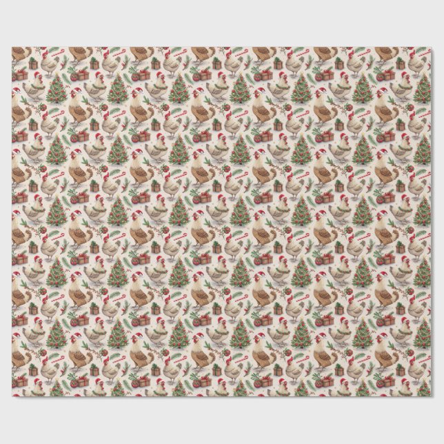 Christmas Chickens Wrapping Paper (Flat)