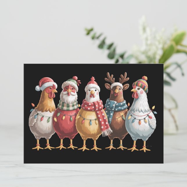 Christmas Chickens Xmas Chicken Gift Farm Lover  Holiday Card (Standing Front)
