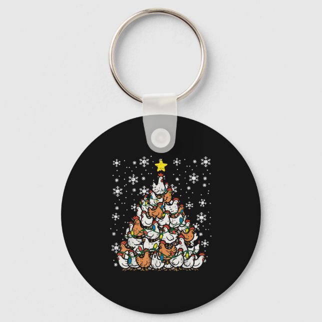 Christmas Chickens Xmas Tree Hens Farm Farmer Wome Key Ring (Front)