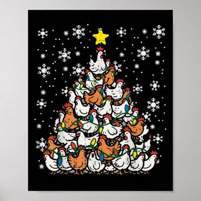 Christmas Chickens Xmas Tree Hens Farm Farmer Wome Poster (Front)