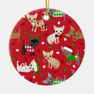 Christmas Chihuahua All Coats Ceramic Tree Decoration