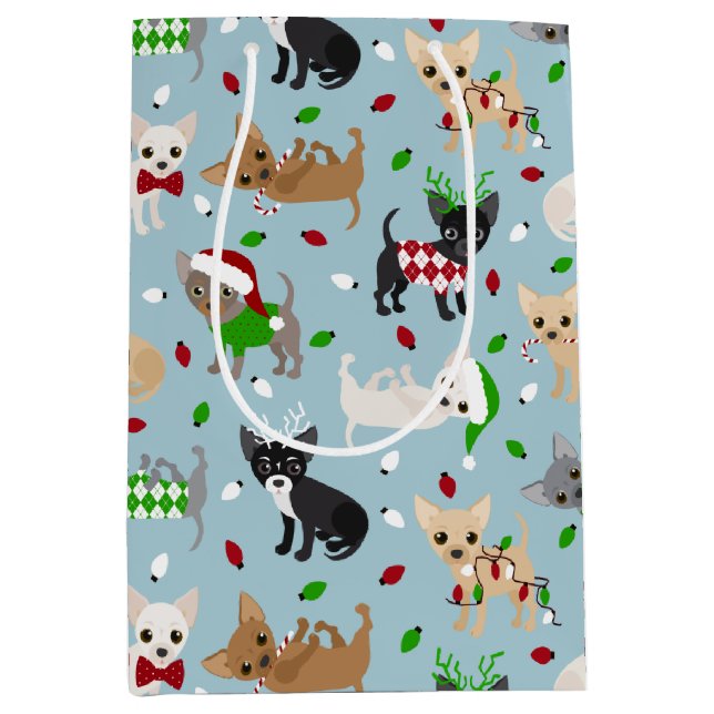 Christmas Chihuahua All Coats Medium Gift Bag (Front)