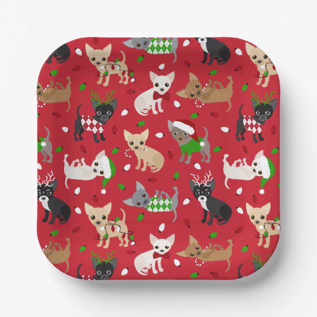 Christmas Chihuahua All Coats Paper Plates (Front)
