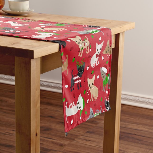 Christmas Chihuahua All Coats Short Table Runner (In Situ)