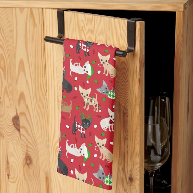 Christmas Chihuahua All Coats Tea Towel (Thirds Fold)