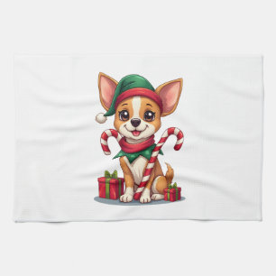 Christmas Chihuahua Cheer Tea Towel