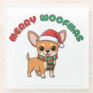 Christmas Chihuahua Coaster: Merry Woofmas Glass Coaster