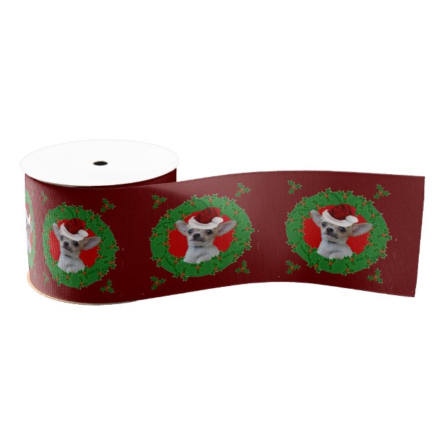 Christmas Chihuahua dog 3" Grosgrain ribbon (Spool)