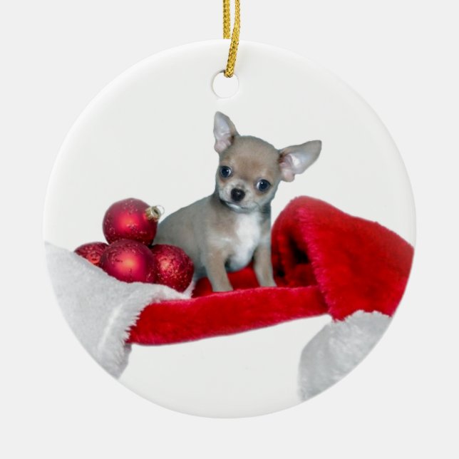 Christmas Chihuahua dog Ceramic Tree Decoration (Front)