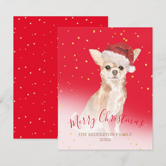 Christmas Chihuahua Dog Gold Red Seasonal Greeting (Front/Back)