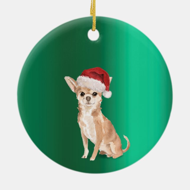 Christmas Chihuahua Dog Green Merry Greeting Ceramic Tree Decoration (Back)