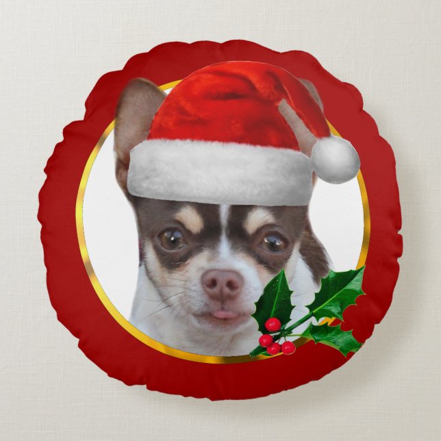 Christmas Chihuahua dog Round Cushion (Front)