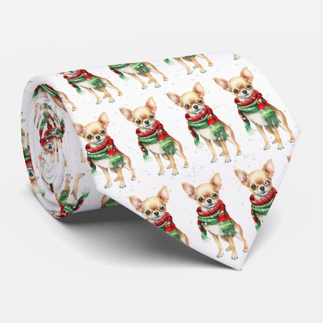Christmas Chihuahua In Snowflakes Tie (Rolled)