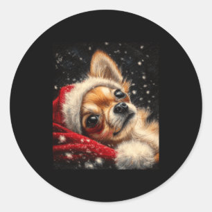 Christmas Chihuahua On A Long Sleeve  Classic Round Sticker