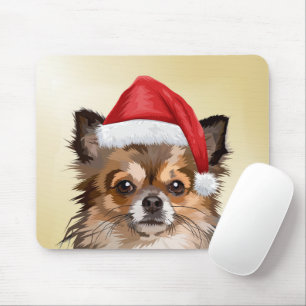 Christmas Chihuahua puppy with Santa hat Mouse Mat
