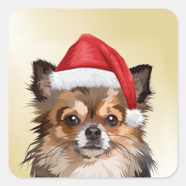 Christmas Chihuahua puppy with Santa hat Square Sticker (Front)