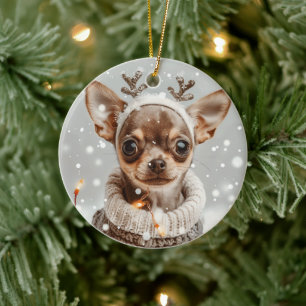 Christmas Chihuahua Reindeer Dog Ceramic Tree Decoration