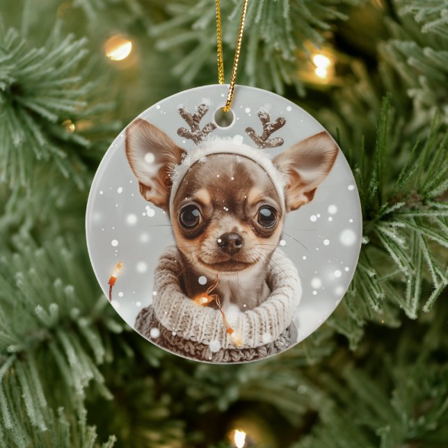 Christmas Chihuahua Reindeer Dog Ceramic Tree Decoration (Tree)
