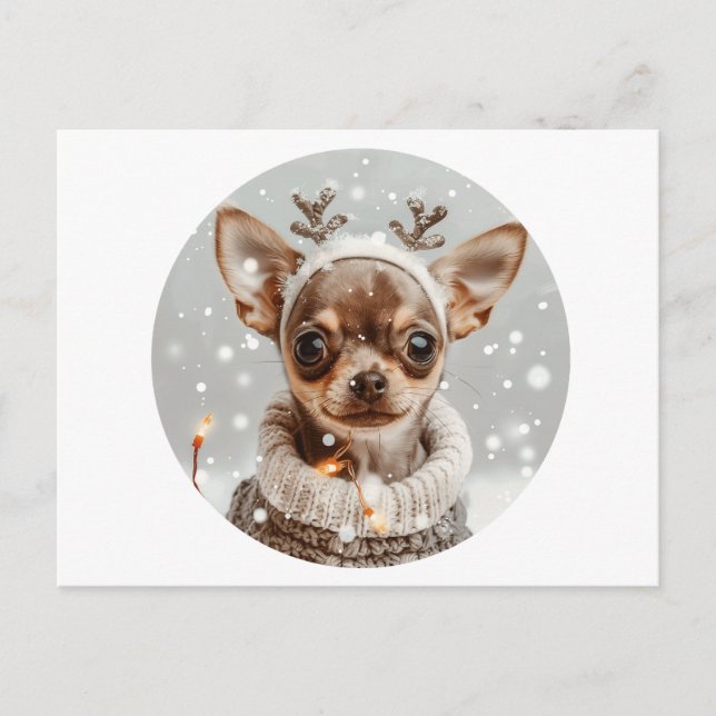 Christmas Chihuahua Reindeer Dog Postcard (Front)