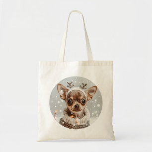 Christmas Chihuahua Reindeer Dog Tote Bag