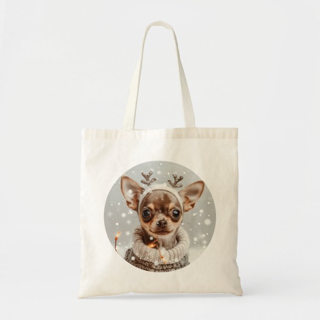 Christmas Chihuahua Reindeer Dog Tote Bag (Front)