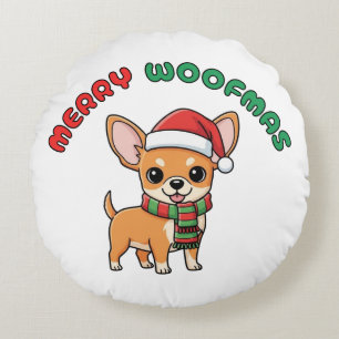 Christmas Chihuahua Round Pillow: Merry Woofmas Round Cushion