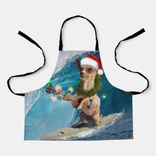 Christmas Chihuahua Surfing Apron