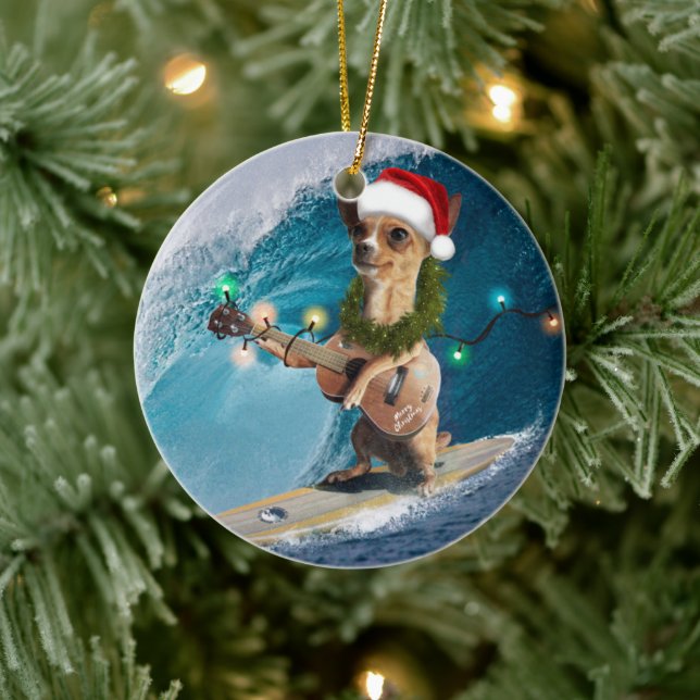 Christmas Chihuahua Surfing Ceramic Tree Decoration (Tree)