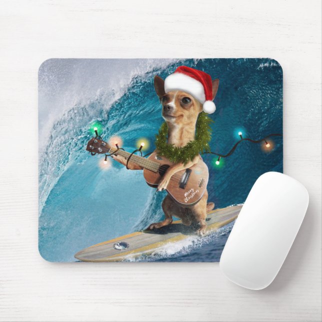 Christmas Chihuahua Surfing Mouse Mat (With Mouse)