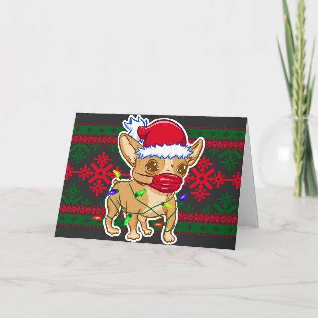 Christmas chihuahua wearing a medical mask card (Front)