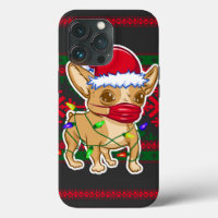 Christmas chihuahua wearing a medical mask