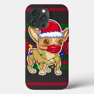 Christmas chihuahua wearing a medical mask iPhone 13 pro case