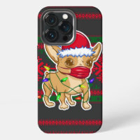 Christmas chihuahua wearing a medical mask