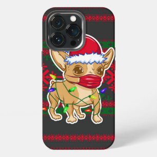 Christmas chihuahua wearing a medical mask iPhone 13 pro case
