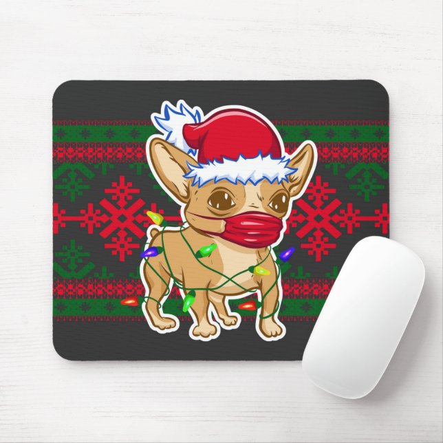 Christmas chihuahua wearing a medical mask mouse mat (With Mouse)