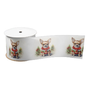 Christmas Chihuahua With Holiday Sweater Satin Ribbon