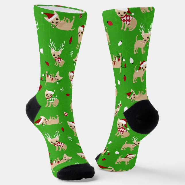 Christmas Chihuahuas Fawn Socks (Angled)