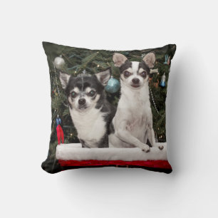 Christmas Chihuahua's in a red basket Cushion