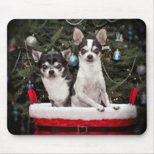 Christmas Chihuahua's in a red basket Mouse Mat
