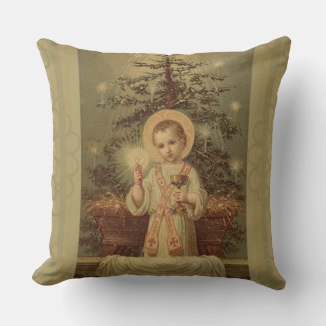 Christmas Child Jesus with Eucharist by Manger Cushion (Front)