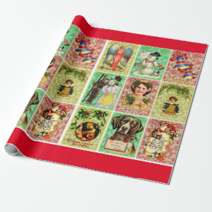 Christmas Children Animals Vintage Victorian Art Wrapping Paper