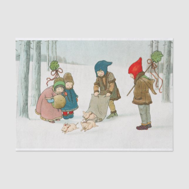Christmas Children in a Winter Forest Tissue Paper (Front)