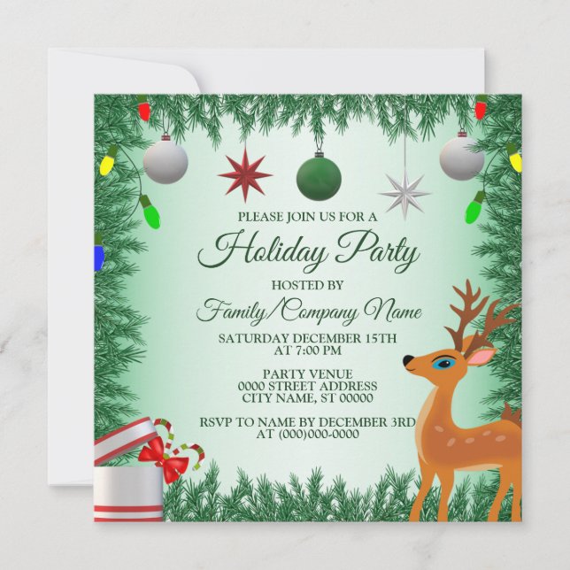 Christmas Children Reindeer Green Holidays Invitation (Front)
