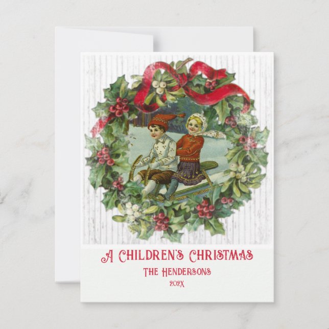 Christmas Children Vintage Holiday Card (Front)