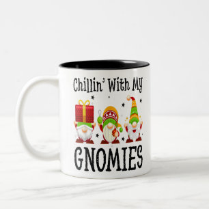Christmas Chillin With My Gnomies Santa Hat Gnome Two-Tone Coffee Mug