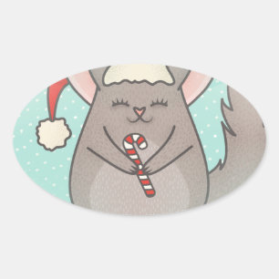 christmas chinchillas oval sticker