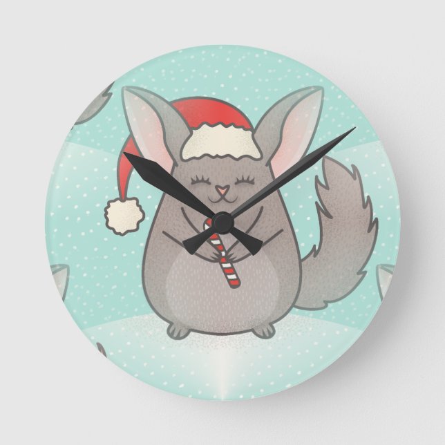 christmas chinchillas round clock (Front)