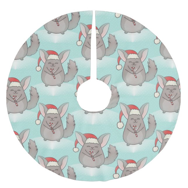 christmas chinchillas xmas tree skirt (Front)